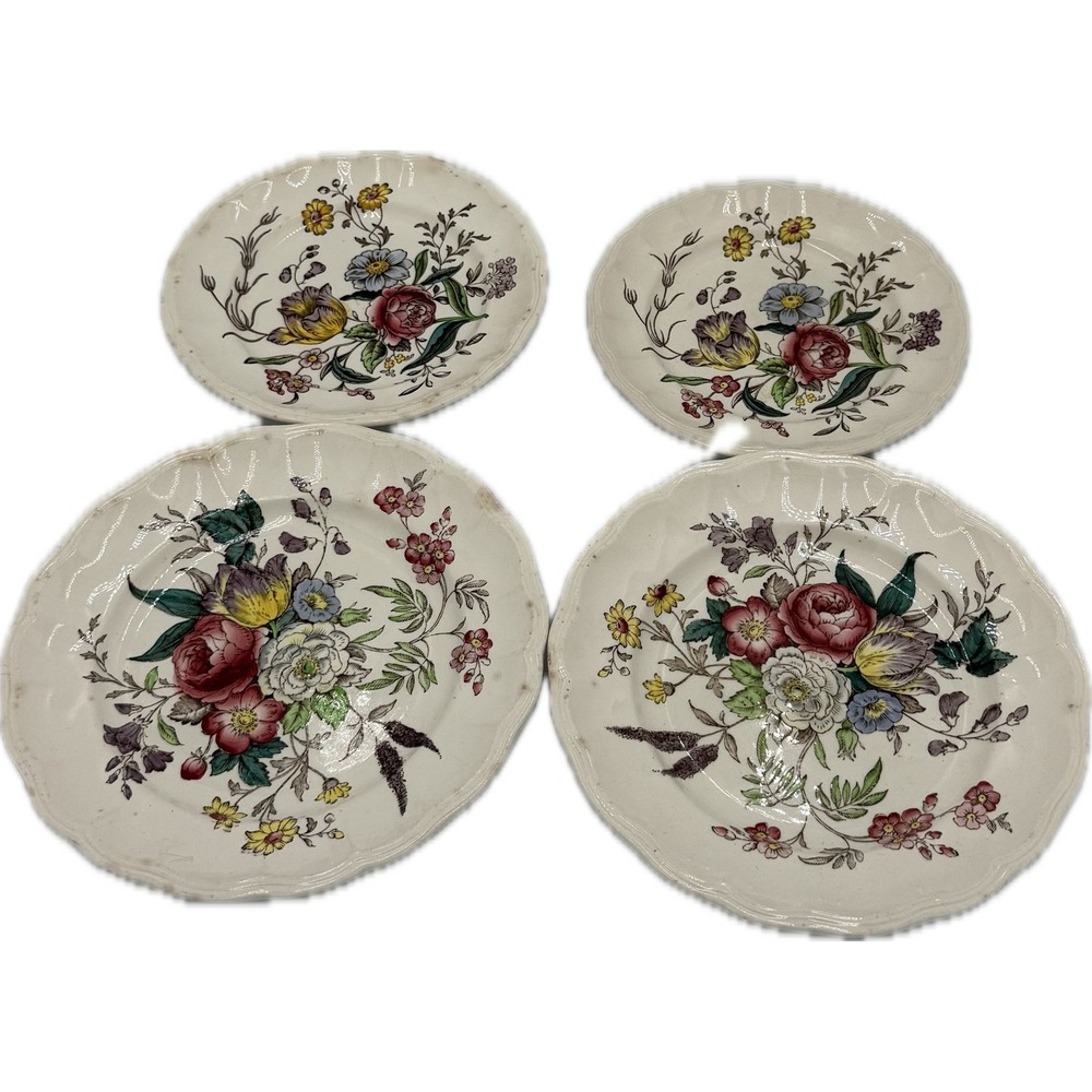 Copeland Spode Alastair Brown Floral Plates Set 4 Scalloped England